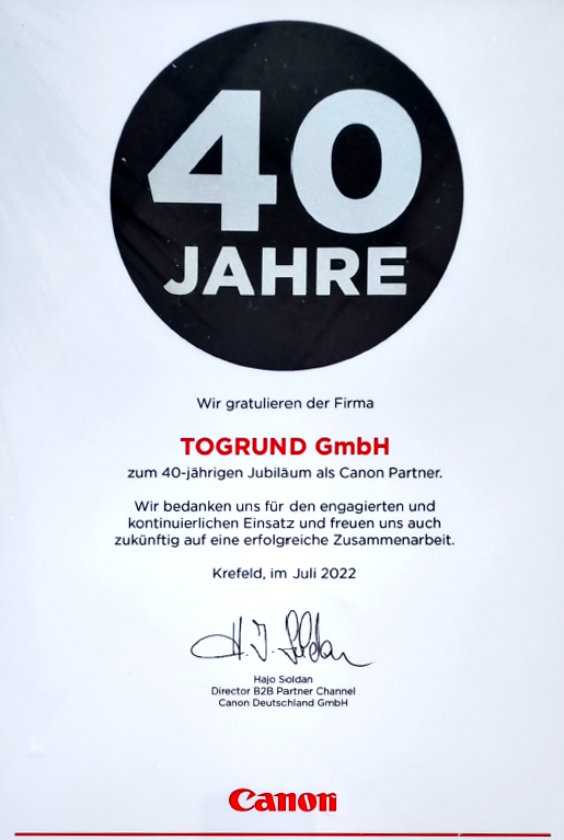 40 Jahre Canon Partnerschaft Togrund Kopierer Drucker Scanner 40 Jahre Canon Partnerschaft Togrund Kopierer Drucker Scanner